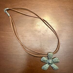 Silpada Brown Necklace with Silver Textured Pendant